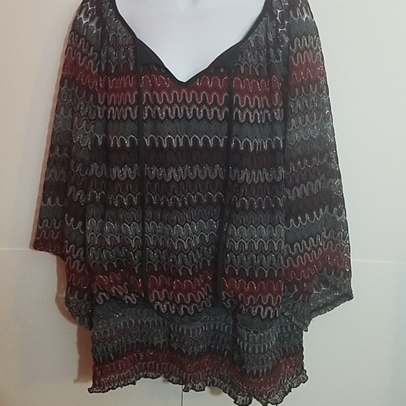 Cato Tops - Cato Black, Red and Silver Blouse